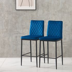 Blue bar stool, velvet stool, modern bar chair, bar stool with metal legs, kitchen stool, dining chair, 2-piece set