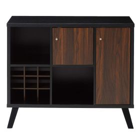 Wooden Wine Bar Storage Cabinet with 2 door cabinet and Storage Cubes; Black And Brown