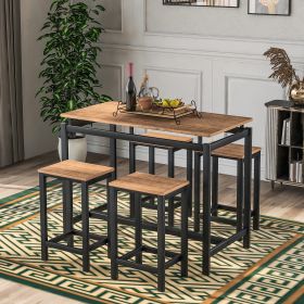 TREXM 5-Piece Kitchen Counter Height Table Set; Industrial Dining Table with 4 Chairs (Brown)