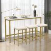 TOPMAX Modern 4-Piece Counter Height Extra Long Console Dining Table Set Bar Kitchen Set with 3 Fabric Stools; Gold+Beige