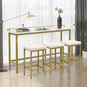 TOPMAX Modern 4-Piece Counter Height Extra Long Console Dining Table Set Bar Kitchen Set with 3 Fabric Stools; Gold+Beige