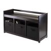 Addison 4pc Storage Bench with 3 Foldable Fabric baskets in Black