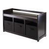 Addison 4pc Storage Bench with 3 Foldable Fabric baskets in Black