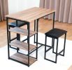 Modern 3-Piece Bar tabies and chairs Set with 2 Chairs for Dining Room; Black Frame+Brown oak board surface+Black cushion