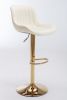 Chrome Footrest and Base Swivel Height Adjustable Mechanical Lifting Velvet + Golden Leg Simple Bar Stool; Set of 2; Ivory