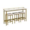 TOPMAX Modern 4-Piece Counter Height Extra Long Console Dining Table Set Bar Kitchen Set with 3 Fabric Stools; Gold+Beige