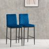 Blue bar stool, velvet stool, modern bar chair, bar stool with metal legs, kitchen stool, dining chair, 2-piece set