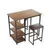 Modern 3-Piece Bar tabies and chairs Set with 2 Chairs for Dining Room; Black Frame+Brown oak board surface+Black cushion