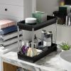 2-Tier Under Sink Organizer, Sliding Storage Drawer Basket Organizer with Hooks, Hanging Cup, ABS Material