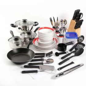 Kitchen In A Box 83-Piece Combo Set, Black (Color: Red)