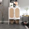 Natural Rattan 2 Door high cabinet, Built-in adjustable shelf, Easy Assembly, Free Standing Cabinet for Living Room Bedroom Hallway