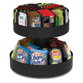 2 Tier Lazy Susan Granola Bar and Snack Organizer, Home, Office, Breakroom (Color: Black)