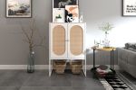 Natural Rattan 2 Door high cabinet, Built-in adjustable shelf, Easy Assembly, Free Standing Cabinet for Living Room Bedroom Hallway