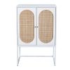 Natural Rattan 2 Door high cabinet, Built-in adjustable shelf, Easy Assembly, Free Standing Cabinet for Living Room Bedroom Hallway