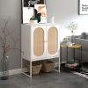 Natural Rattan 2 Door high cabinet, Built-in adjustable shelf, Easy Assembly, Free Standing Cabinet for Living Room Bedroom Hallway